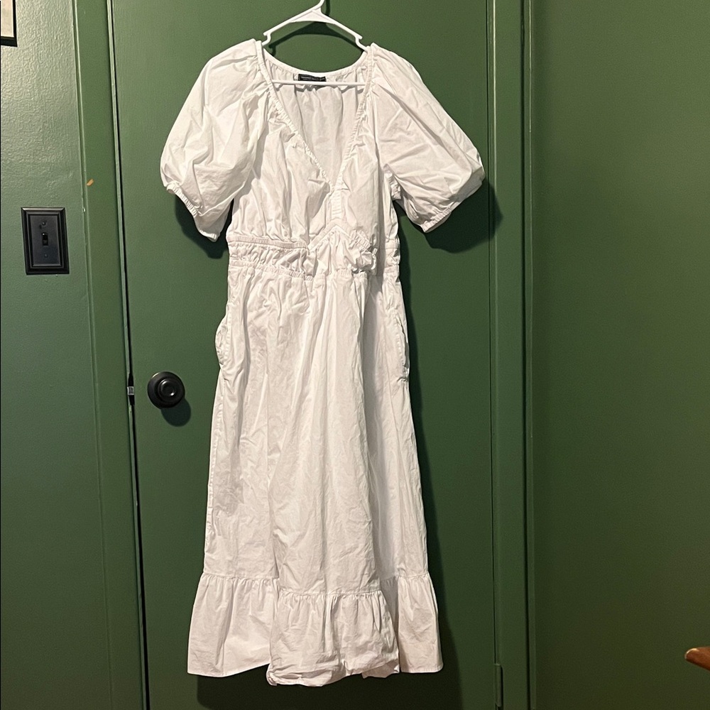 Vineyard Vines White Midi Dress with Puff Sleeves